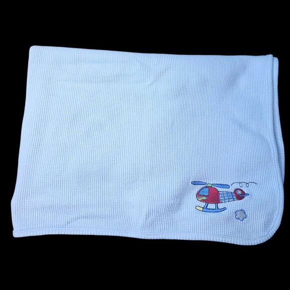 VTG Circo Blue Baby Blanket Helicopter Thermal Embroidered Boy Y2K 2000s Waffle - Picture 2 of 9
